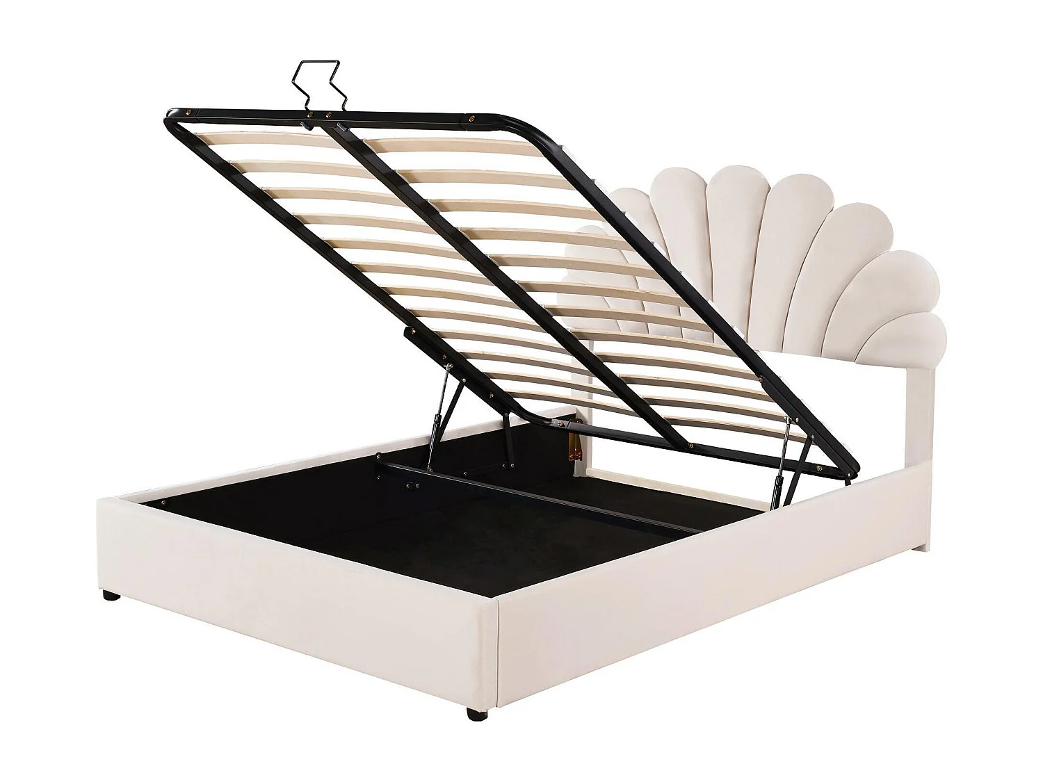 Lit coffre 140 x 200 cm - velours beige - Lit adulte avec tête de lit réglable et sommier à lattes - sans matelas