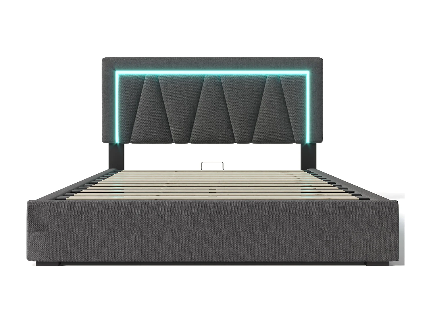 Lit Coffre double 160x200 cm avec USB et LED, espace de rangement, cadre de lit en Lin, avec cadre à lattes - Gris(sans matelas)
