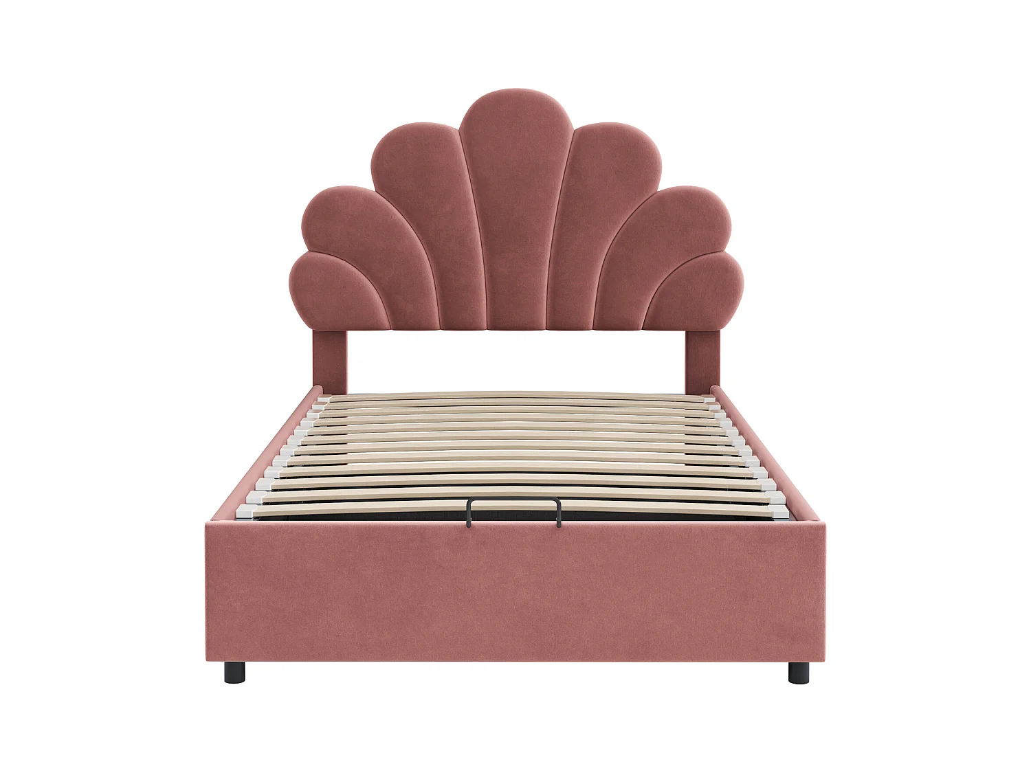 Lit coffre 90 x 200 cm - velours rose - Lit enfant avec tête de lit réglable et sommier à lattes - sans matelas