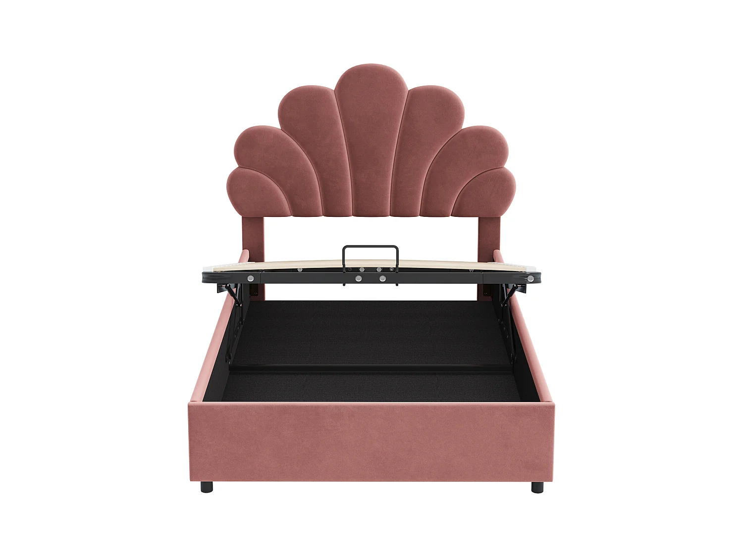 Bett mit Stauraum 90 x 200 cm – Rosa Samt – Kinderbett mit verstellbarem Kopfteil und Lattenrost – ohne Matratze
