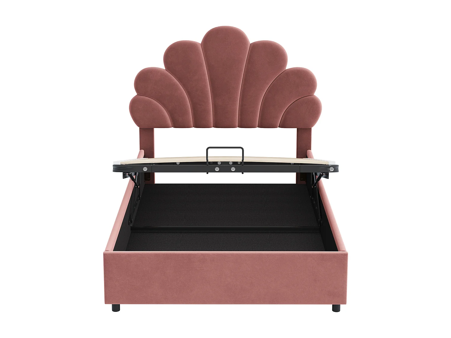 Lit coffre 90 x 200 cm - velours rose - Lit enfant avec tête de lit réglable et sommier à lattes - sans matelas