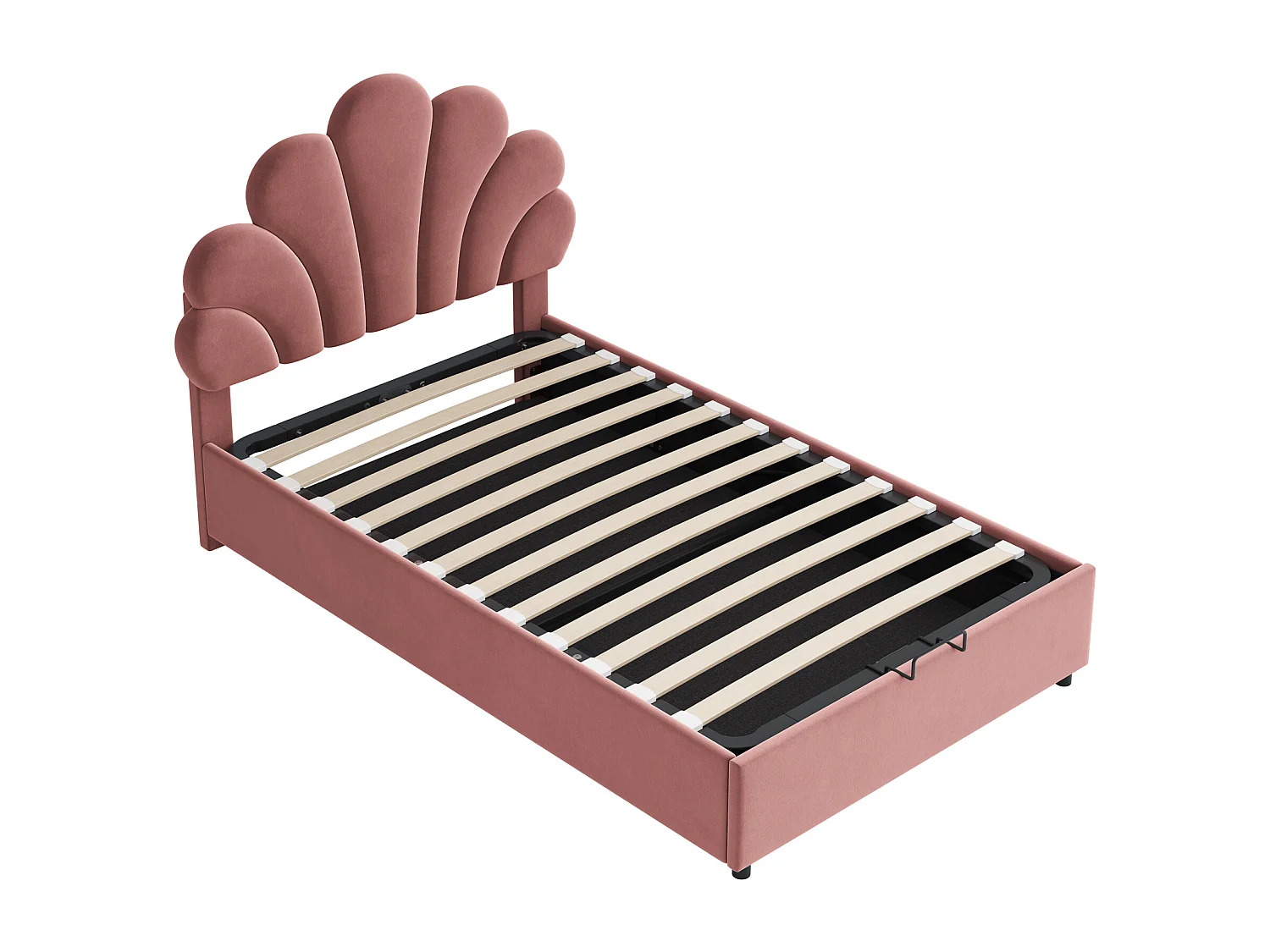 Lit coffre 90 x 200 cm - velours rose - Lit enfant avec tête de lit réglable et sommier à lattes - sans matelas