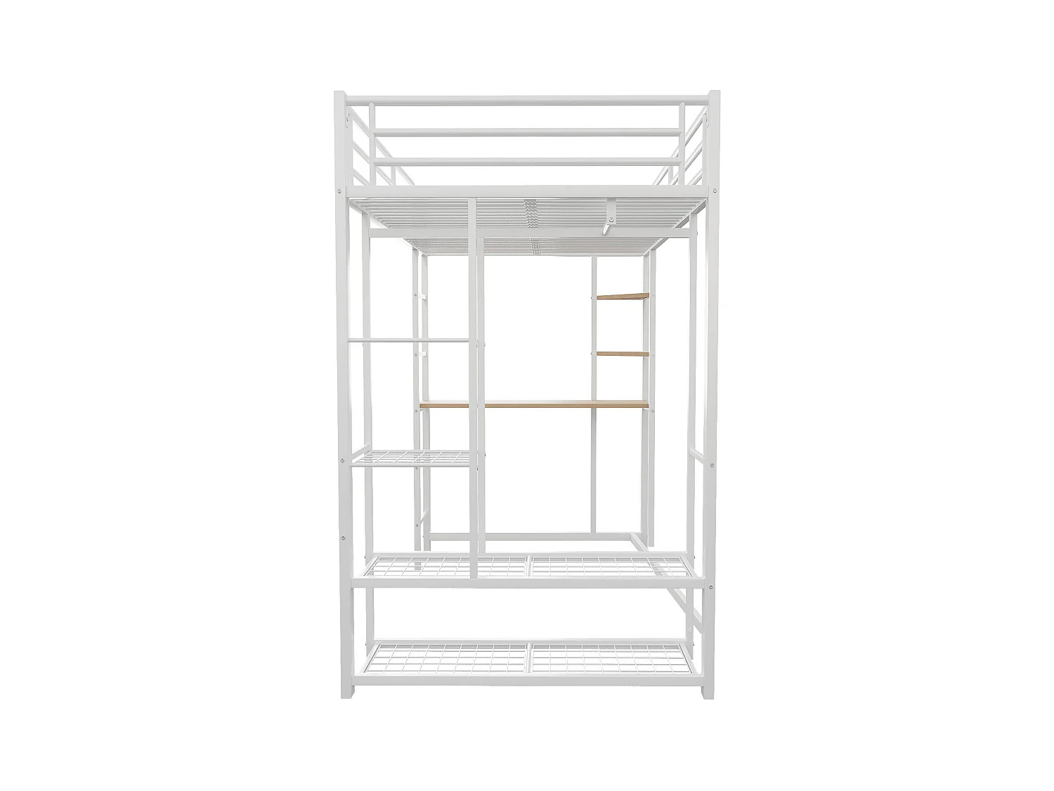 Hochbett 90x200 cm - Metall - Kinderbett mit Tisch und Ablage - Weiß - Ohne Matratze