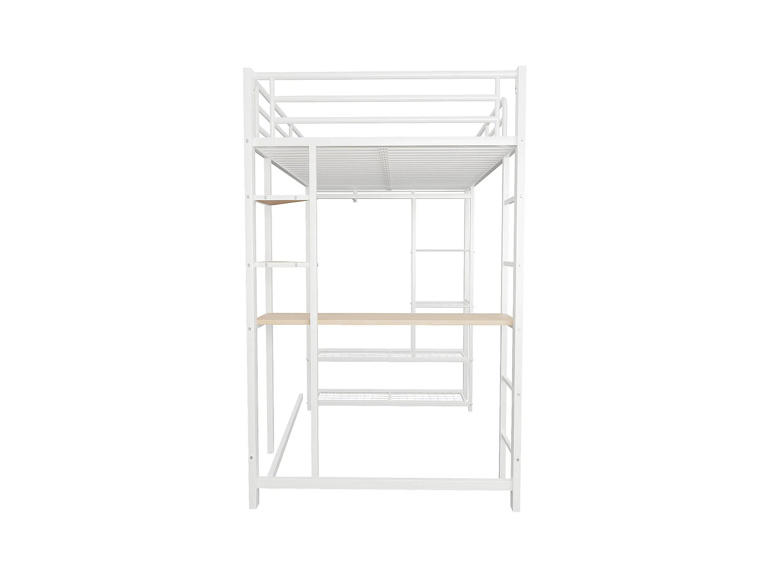 Hochbett 90x200 cm - Metall - Kinderbett mit Tisch und Ablage - Weiß - Ohne Matratze