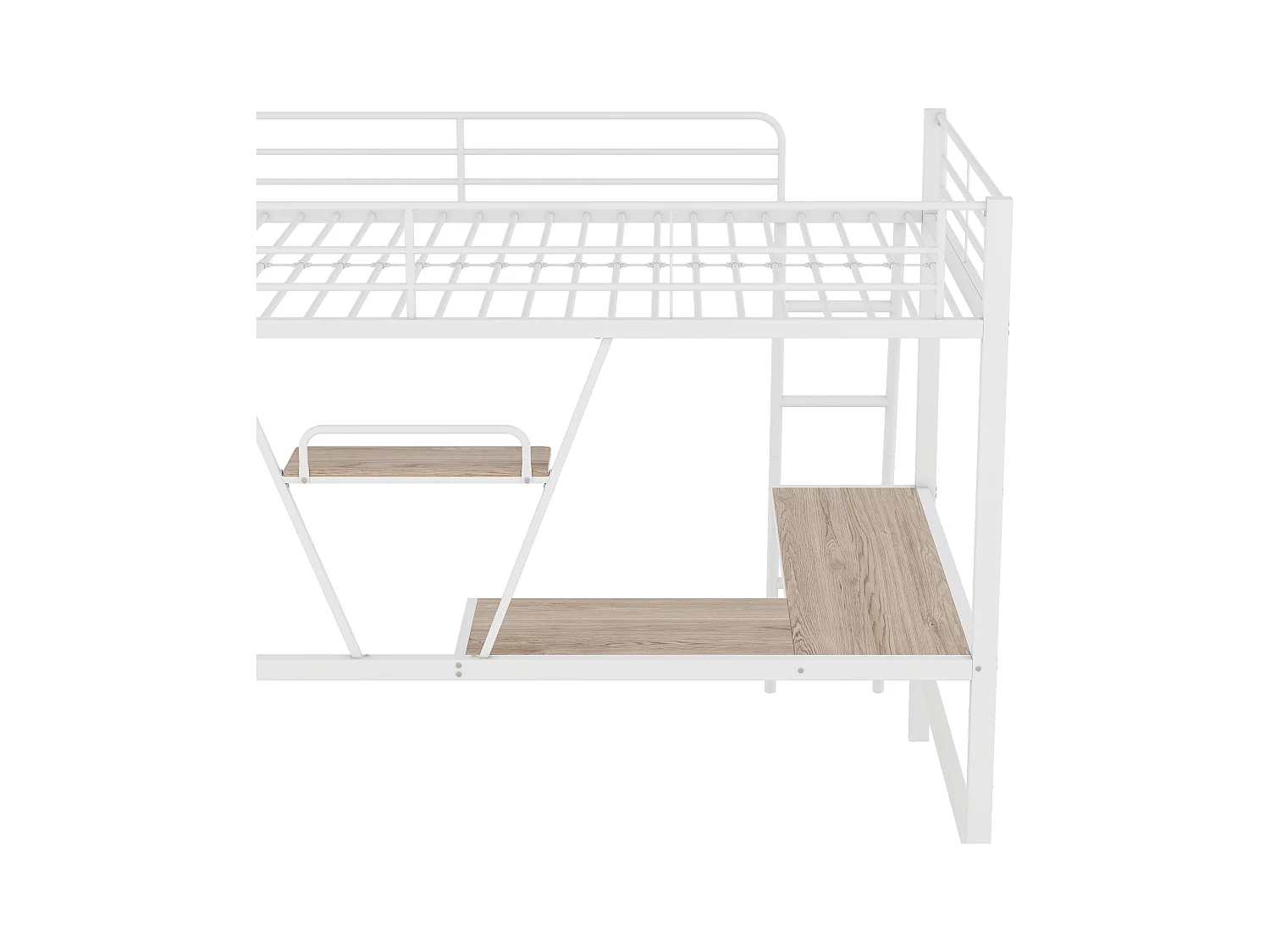 Lit mezzanine 90x200 cm, Lit ado avec bureau en L et étagère, blanc, sans matelas