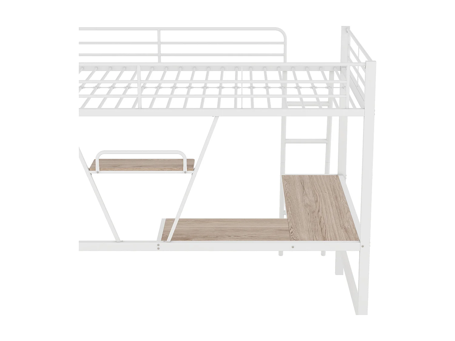 Hoogslaper 90 x 200 cm, Tienerbed met L-vormig bureau en plank, wit, zonder matras