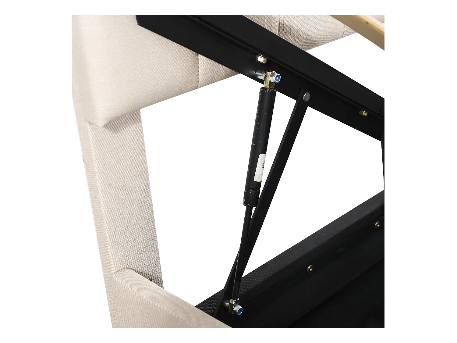 Lit coffre 90 x 200 cm - Lin beige - Lit enfant avec tête de lit réglable en hauteur - lattes en bois - sans matelas