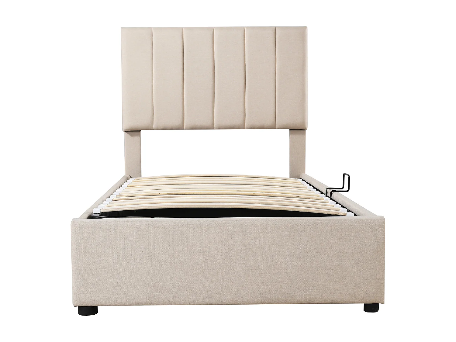 Letto contenitore 90 x 200 cm - Lino beige - Letto per bambini con testiera regolabile in altezza - doghe in legno - senza materasso