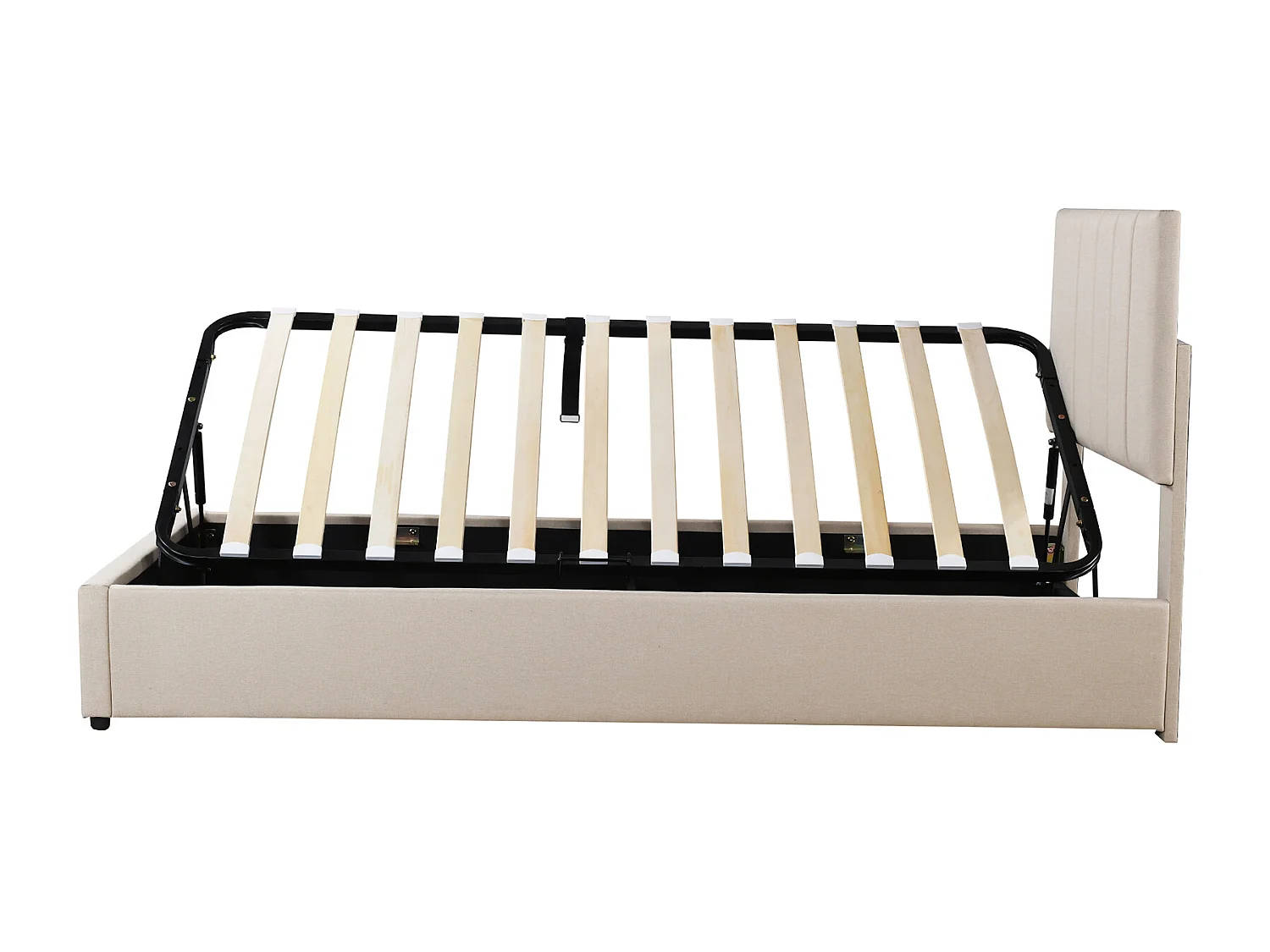 Letto contenitore 90 x 200 cm - Lino beige - Letto per bambini con testiera regolabile in altezza - doghe in legno - senza materasso