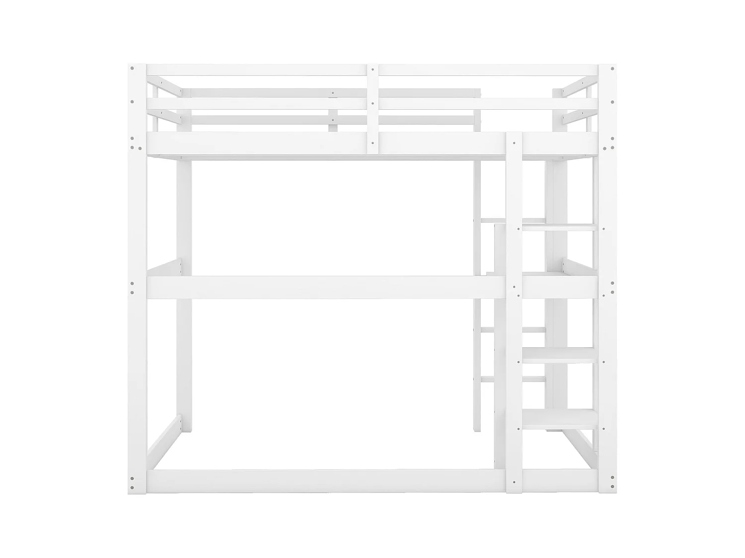 Hochbett 140 x 200 cm, weiß, Kinderbett mit Schreibtisch und Regal, ohne Matratze