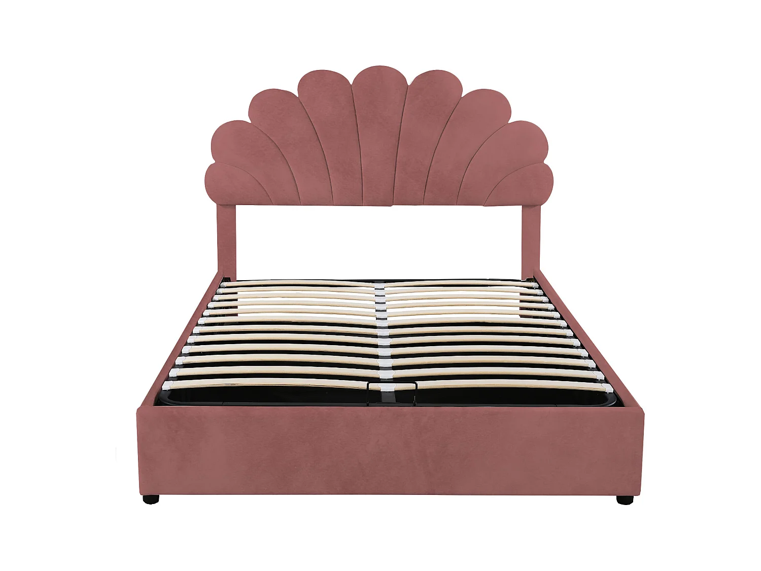 Lit coffre 140 x 200 cm - velours rose - Lit adulte avec tête de lit réglable et sommier à lattes - sans matelas
