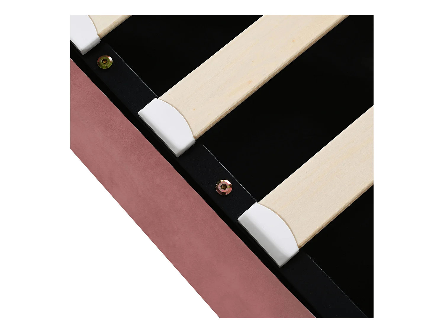 Lit coffre 140 x 200 cm - velours rose - Lit adulte avec tête de lit réglable et sommier à lattes - sans matelas