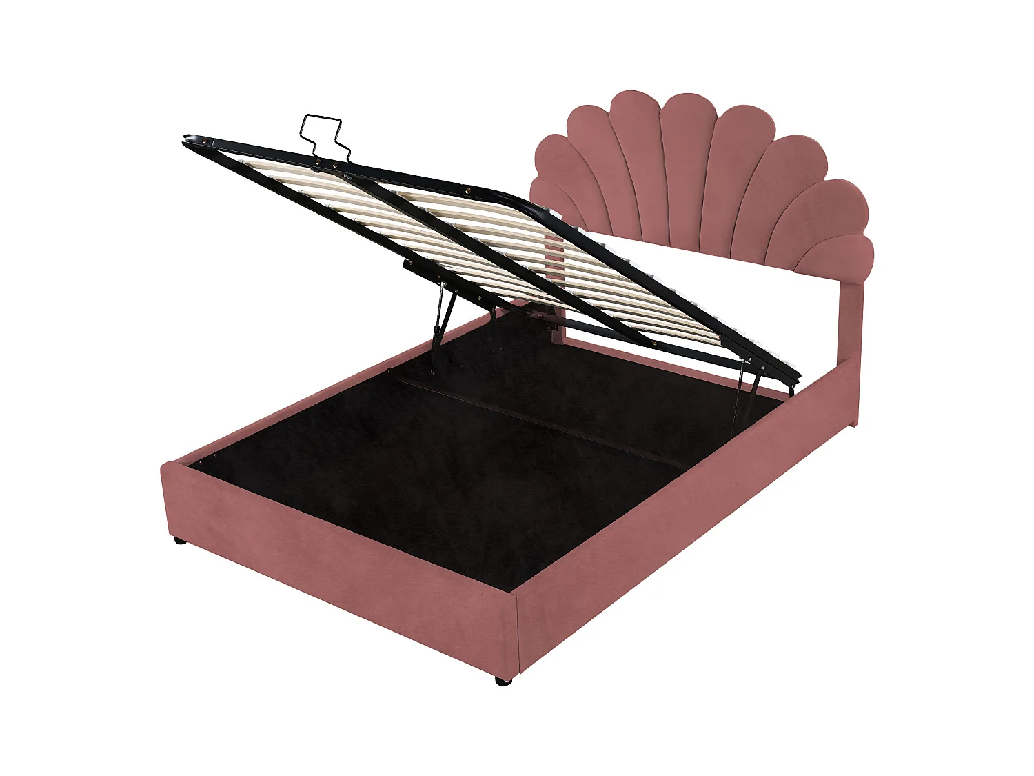 Bett mit Stauraum 140 x 200 cm – Rosa Samt – Erwachsenenbett mit verstellbarem Kopfteil und Lattenrost – ohne Matratze