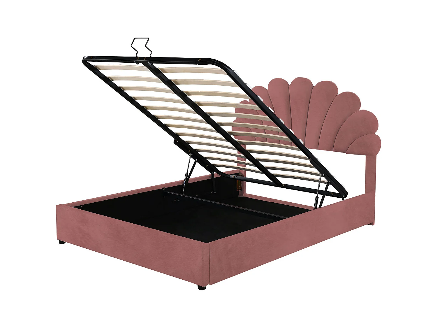 Bett mit Stauraum 140 x 200 cm – Rosa Samt – Erwachsenenbett mit verstellbarem Kopfteil und Lattenrost – ohne Matratze