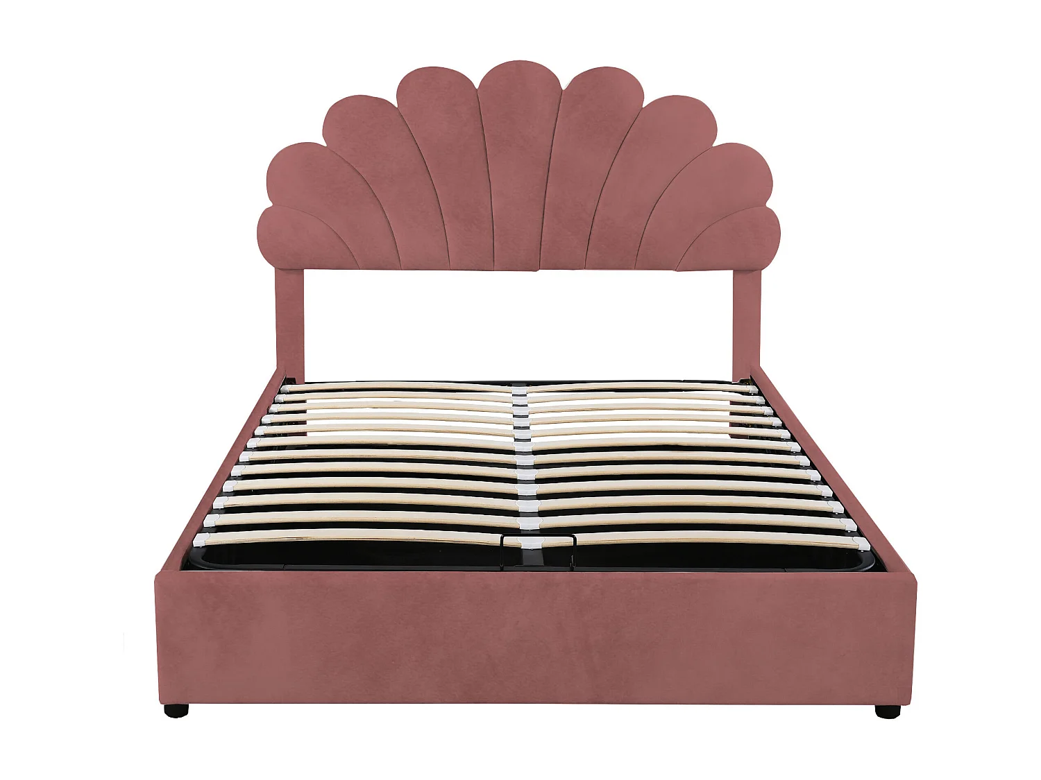 Bett mit Stauraum 140 x 200 cm – Rosa Samt – Erwachsenenbett mit verstellbarem Kopfteil und Lattenrost – ohne Matratze