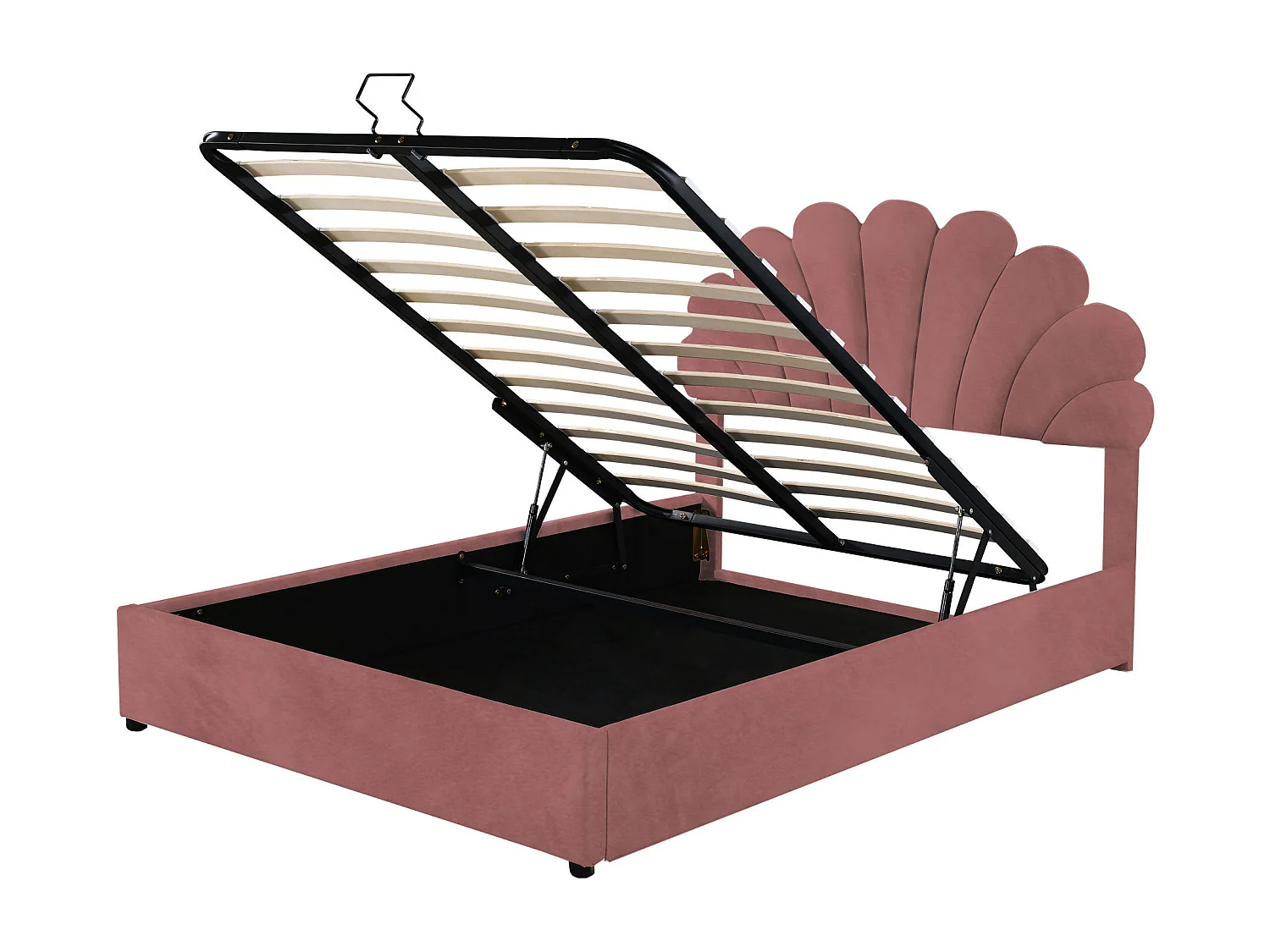 Bett mit Stauraum 140 x 200 cm – Rosa Samt – Erwachsenenbett mit verstellbarem Kopfteil und Lattenrost – ohne Matratze