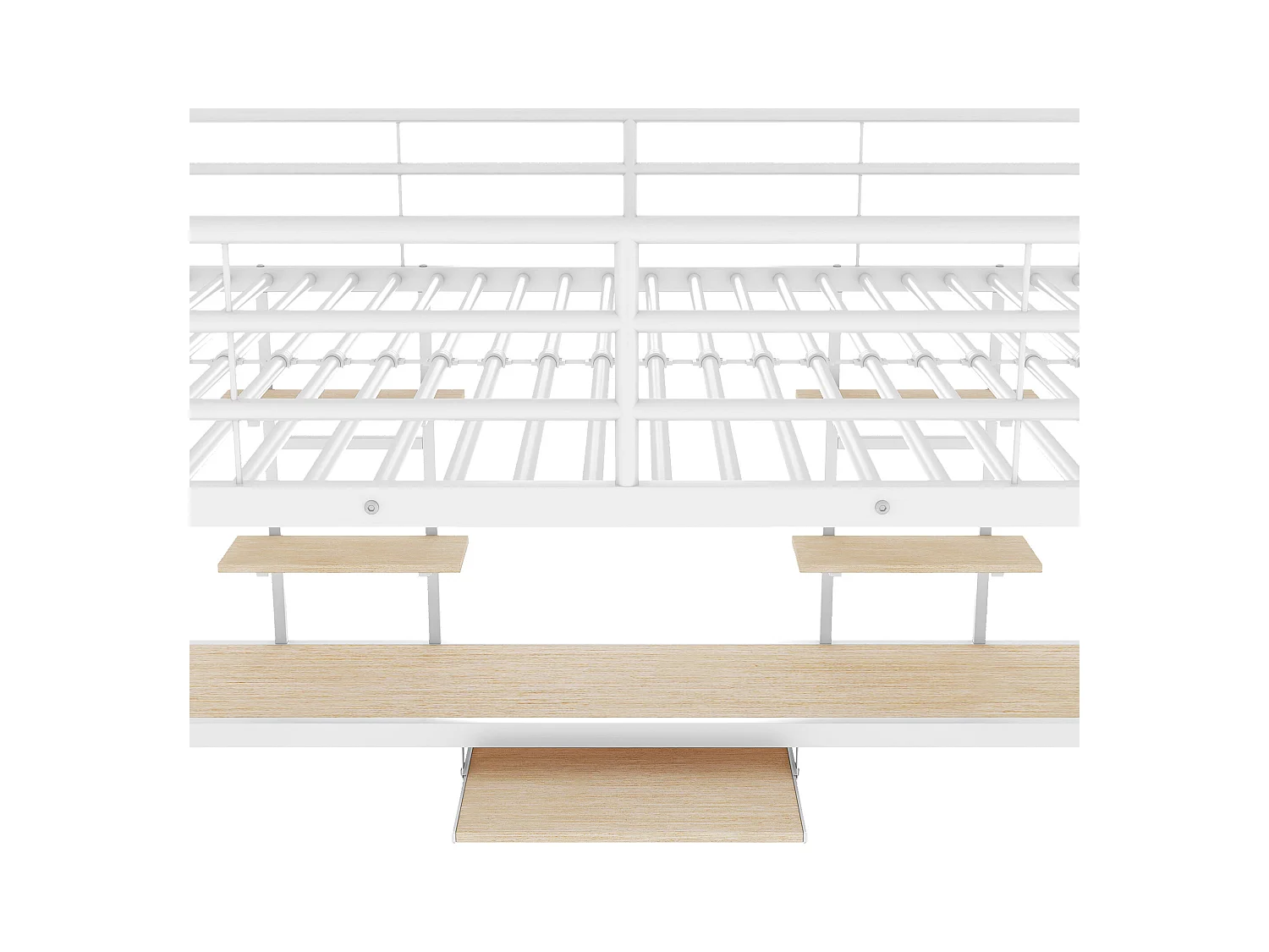 Hochbett 140 x 200 cm – Erwachsenenbett mit Schreibtisch und zwei Regalen – weiß – ohne Matratze