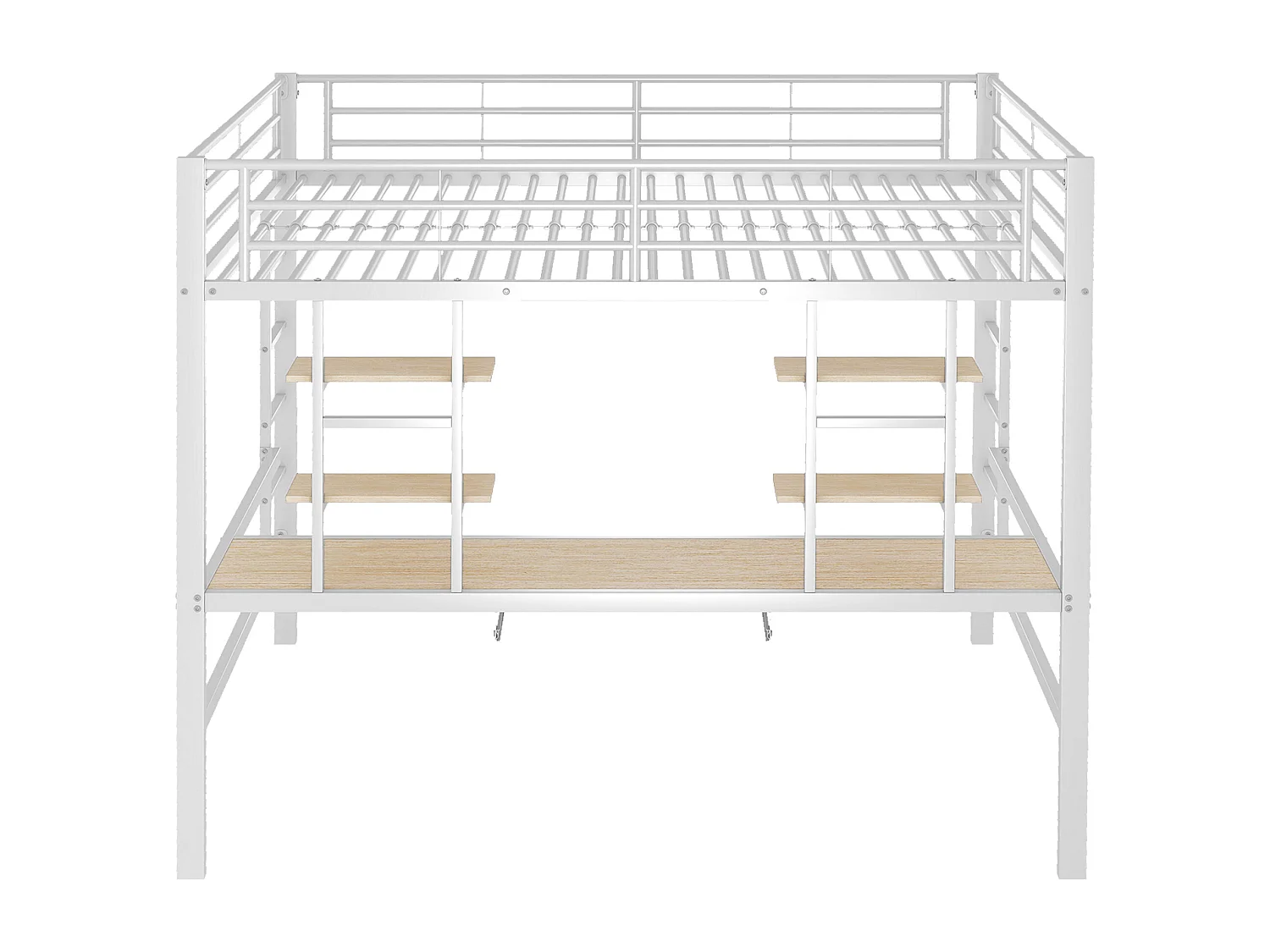 Łóżko antresolowe 140 x 200 cm - Łóżko dla dorosłych z biurkiem i dwiema półkami - białe - bez materaca