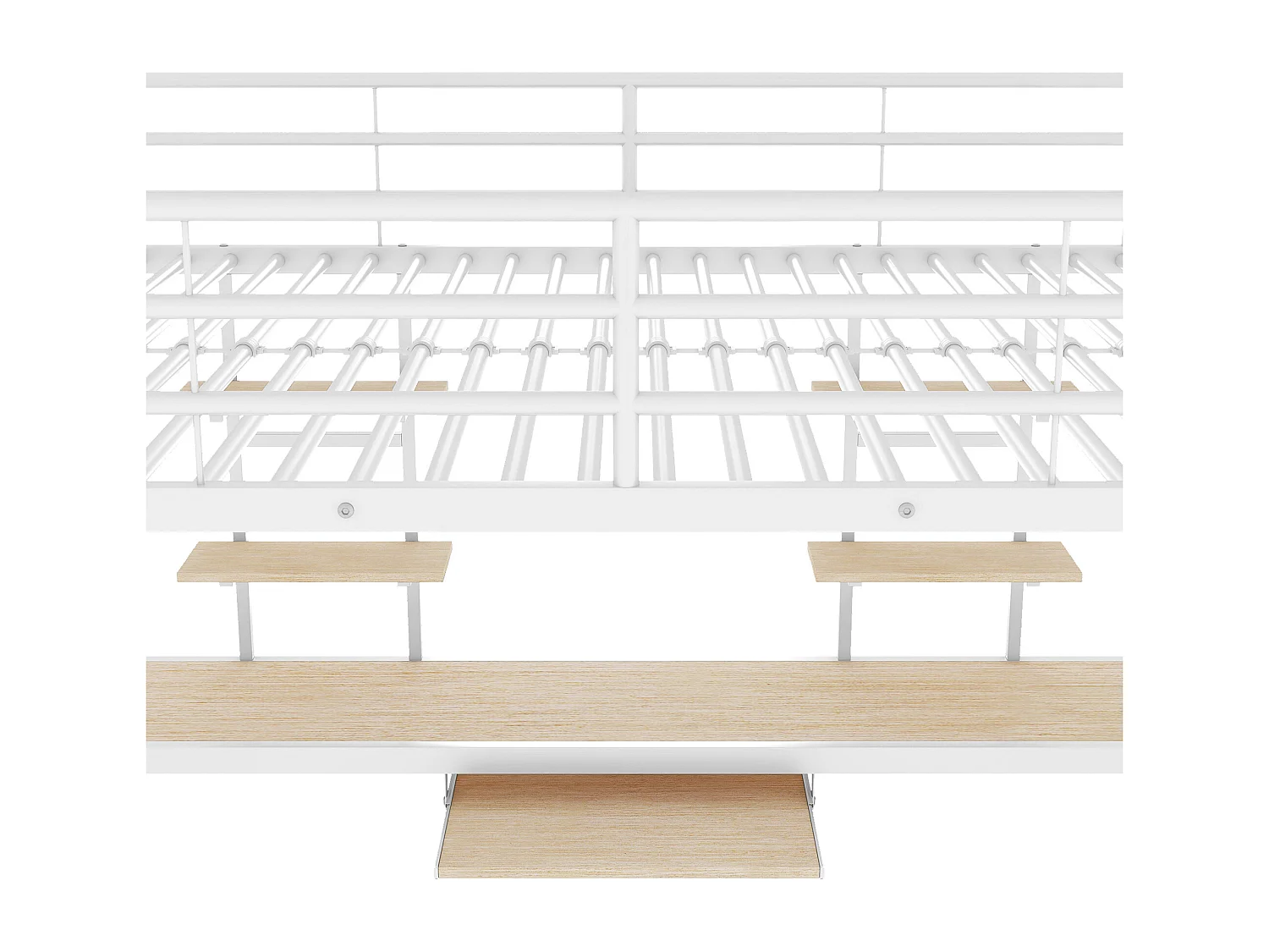 Łóżko antresolowe 140 x 200 cm - Łóżko dla dorosłych z biurkiem i dwiema półkami - białe - bez materaca