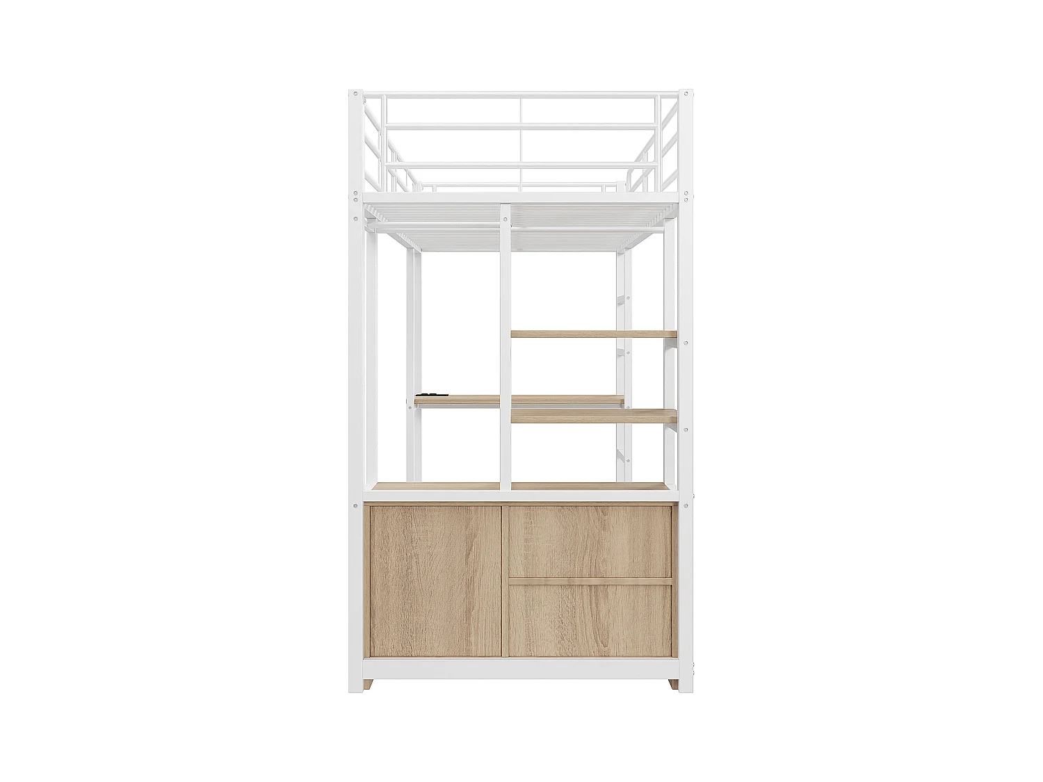 Hochbett 90 x 200 cm – Erwachsenenbett mit USB-Anschlüssen – weiß – mit Schreibtisch – ohne Matratze