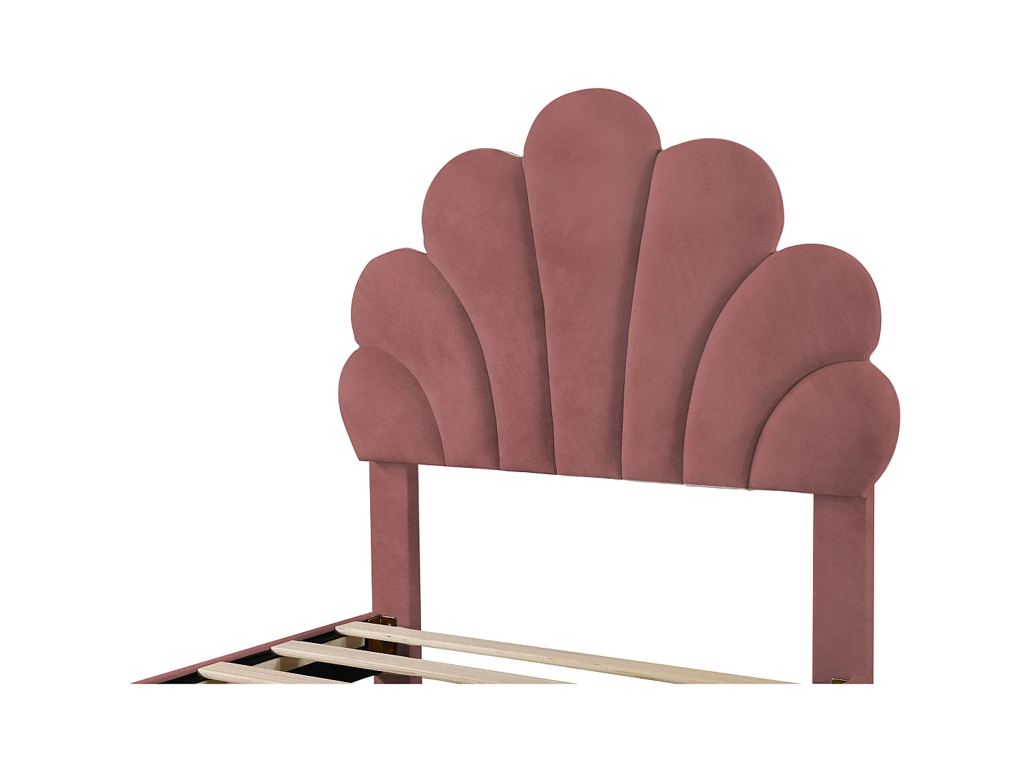 Lit enfant 90 x 200 cm - velours rose - avec tête de lit et sommier à lattes capitonnés - 2 tiroirs - sans matelas