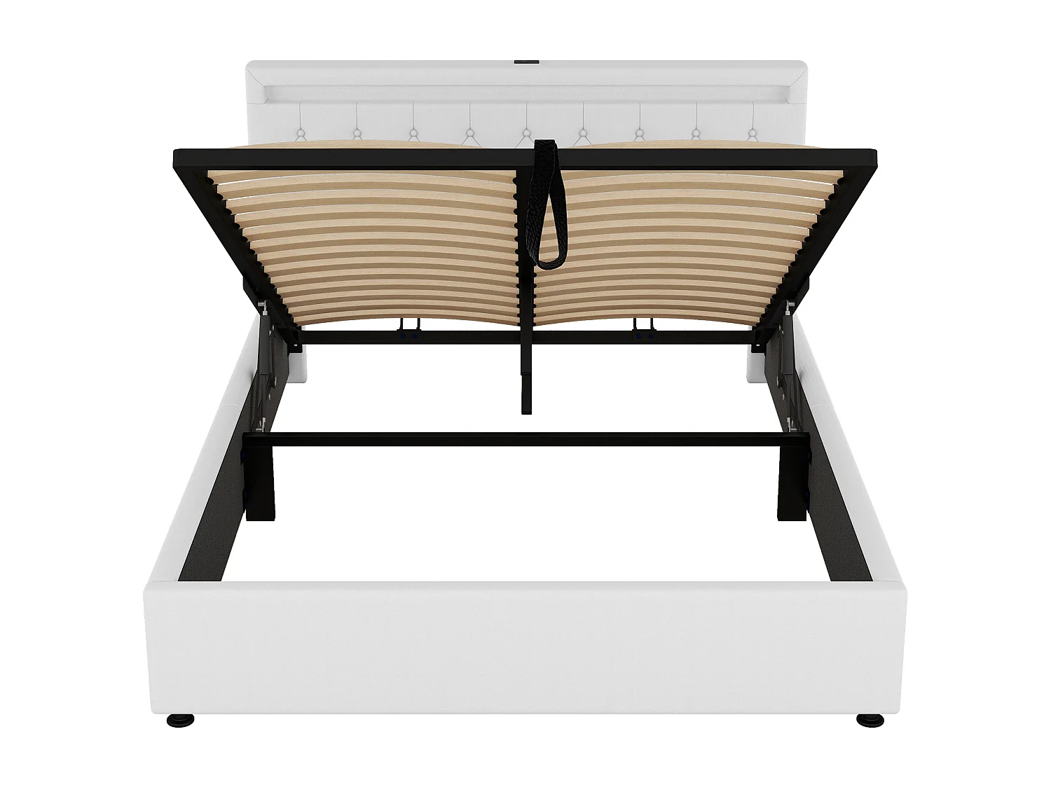 Łóżko ze schowkiem 160x200 cm - Biały len - łóżko dla dorosłych z oświetleniem LED i ładowaniem przez USB - bez podstawy