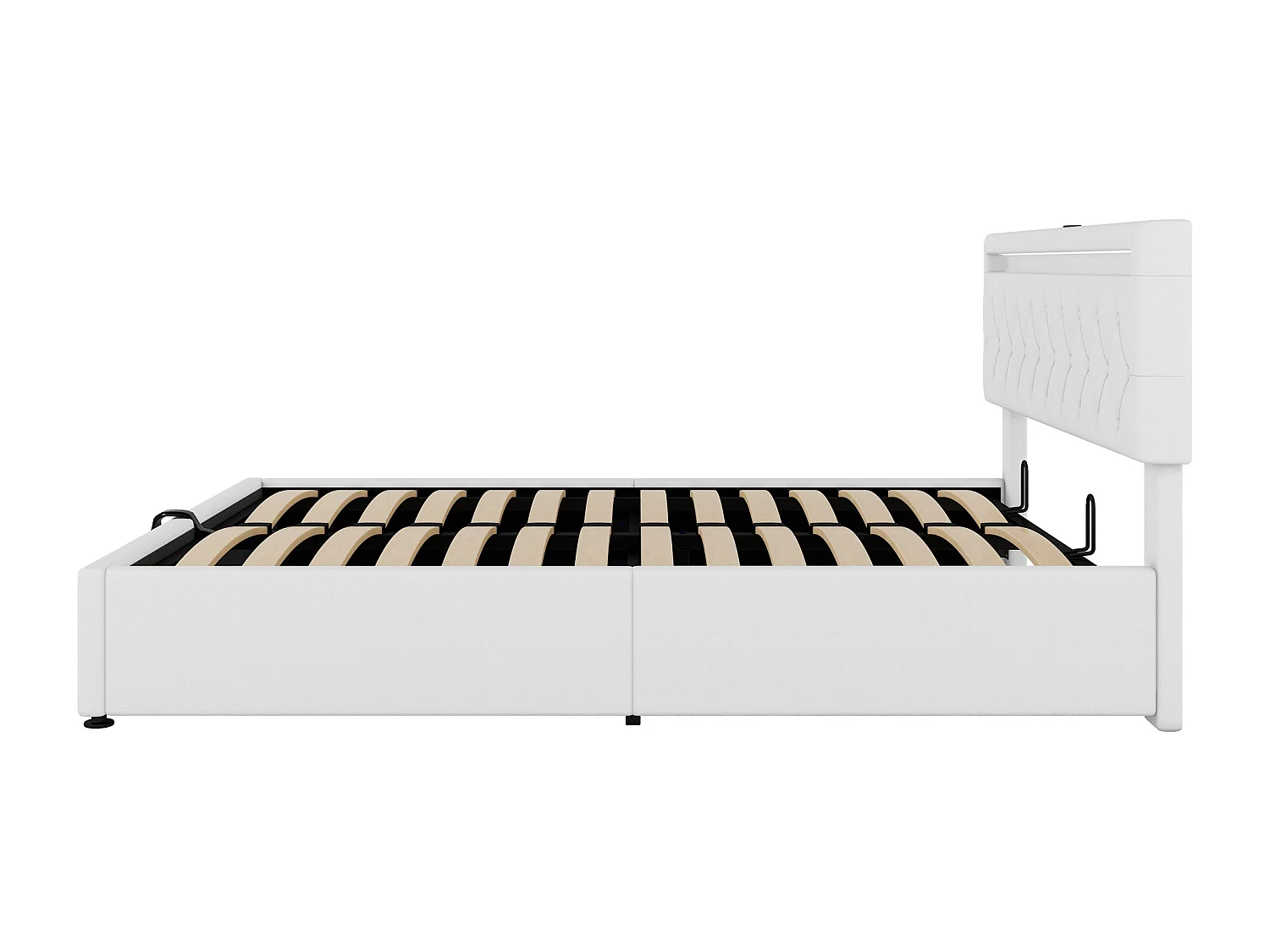 Łóżko ze schowkiem 160x200 cm - Biały len - łóżko dla dorosłych z oświetleniem LED i ładowaniem przez USB - bez podstawy