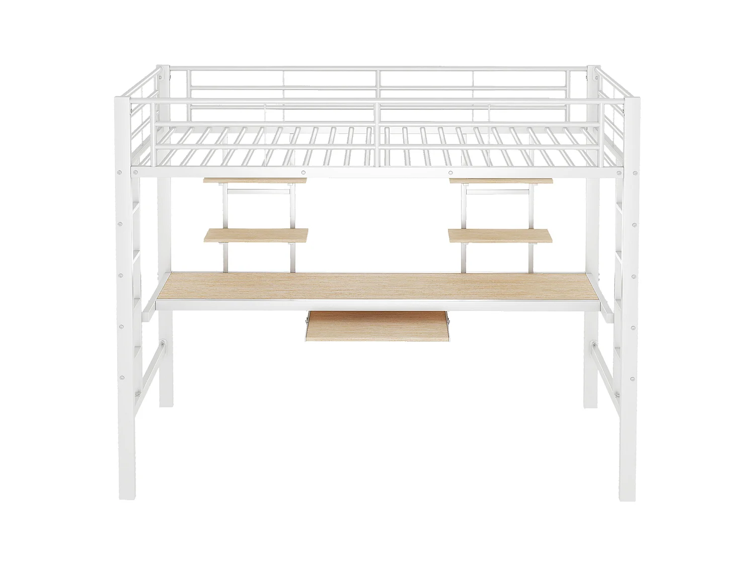 Hoogslaper 90 x 200 cm - Kinderbed met bureau en twee planken - wit - zonder matras