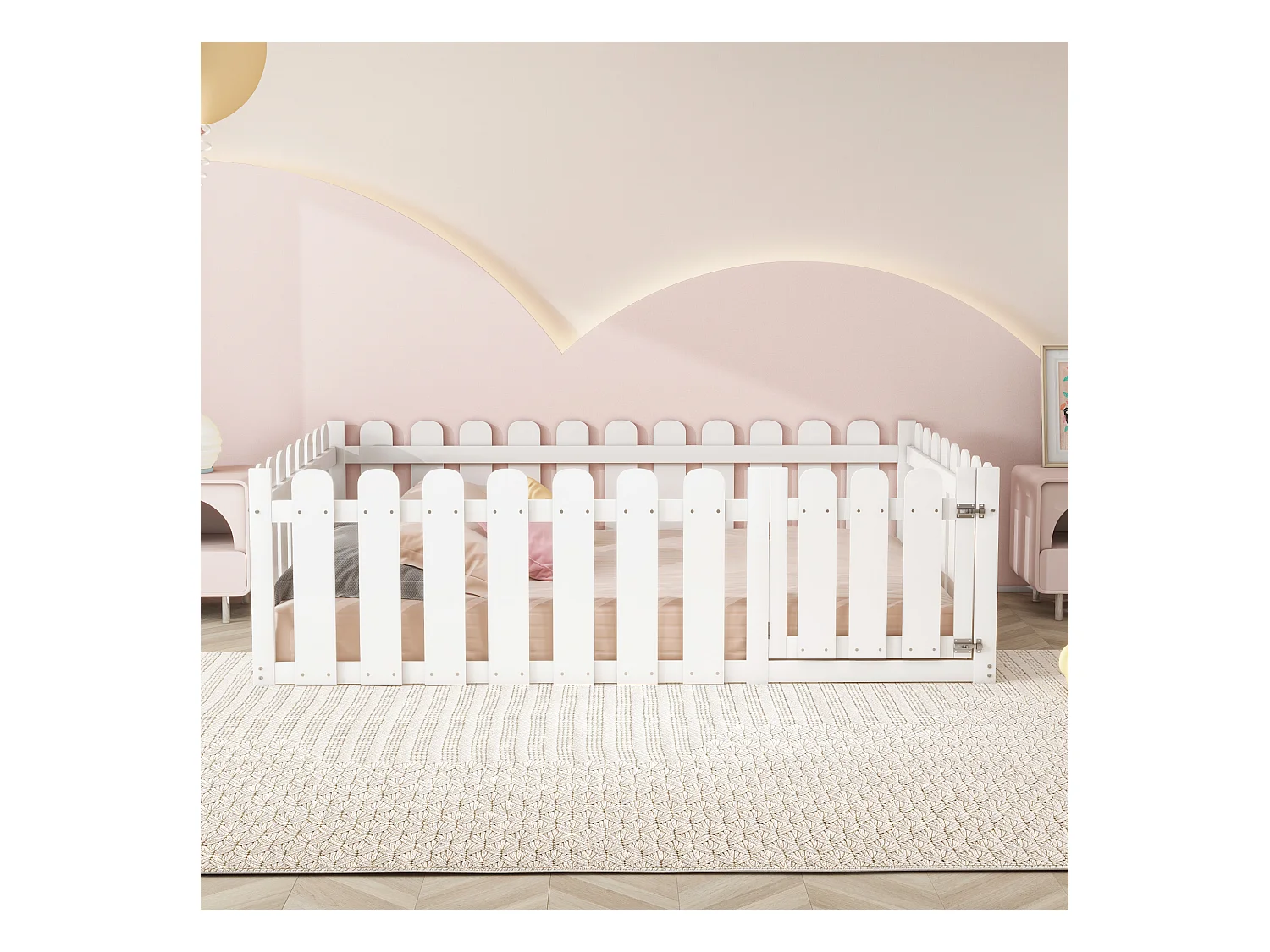 Lit enfant 140x200 cm - bois - avec barrières de sécurité et porte - blanc - sans matelas