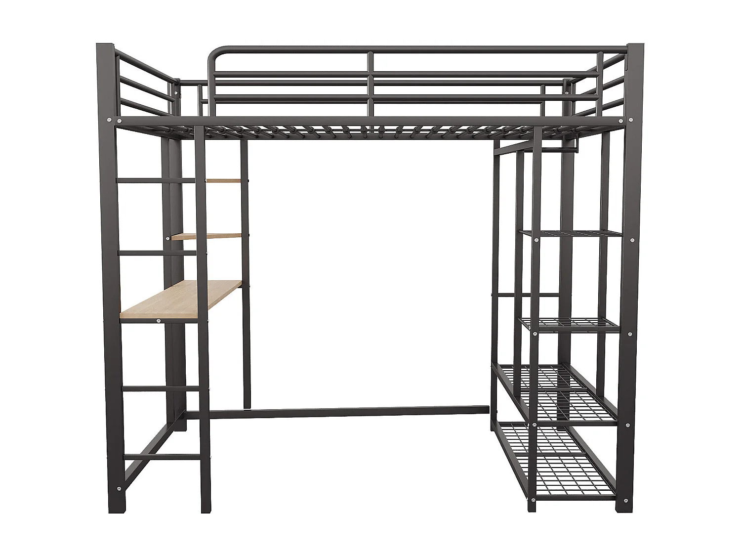 Hochbett 90x200 cm - Metall - Kinderbett mit Tisch und Ablage - schwarz - ohne Matratze