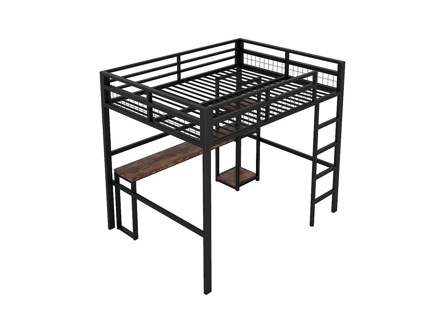 Lit mezzanine 140 x 200 cm - Lit ado avec étagère et échelle - Port de charge USB - noir - sans matelas