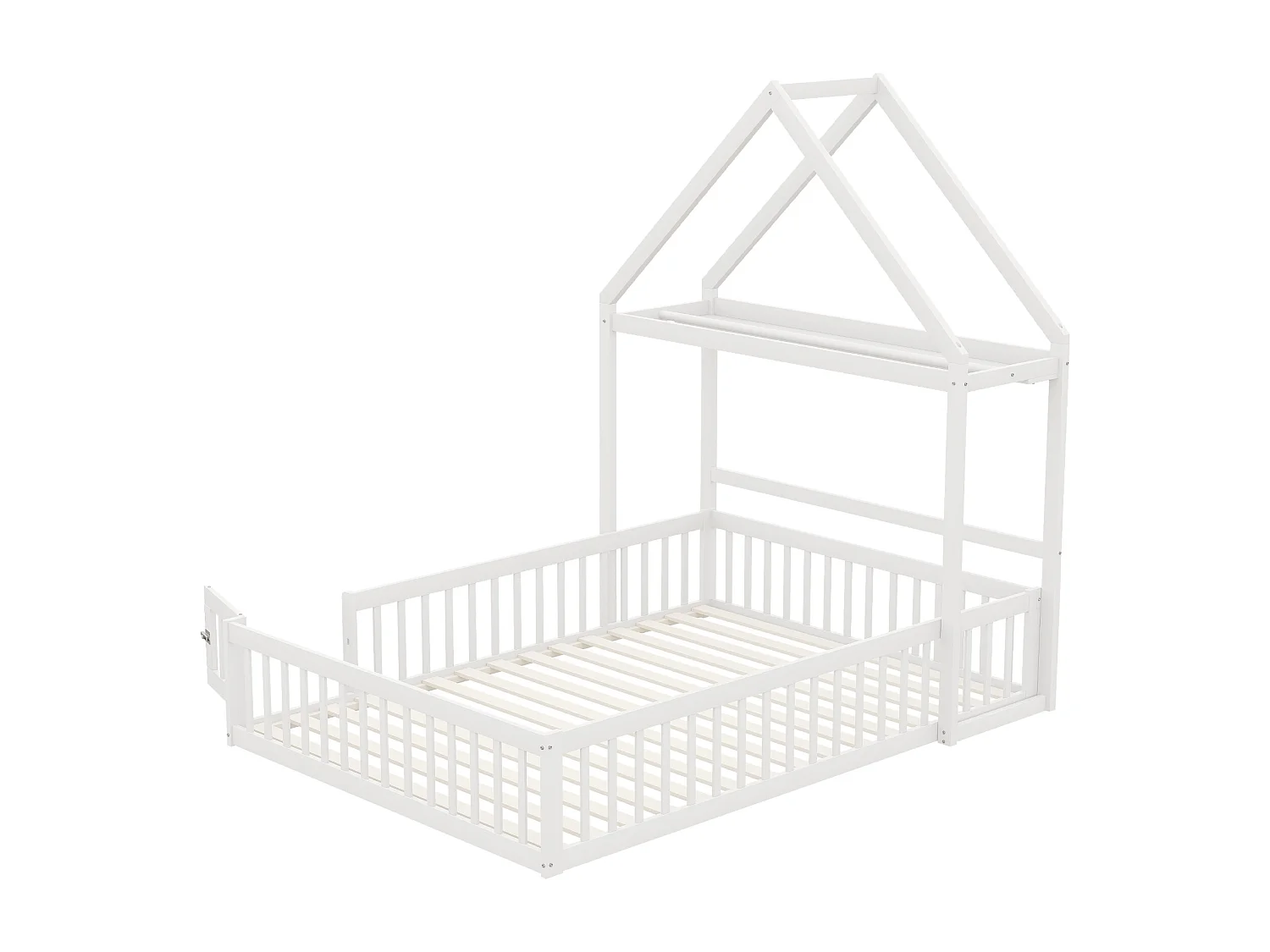 Bed 140x200 cm - Kinderbed met veiligheidsdeur en houten lattenbodem - wit - zonder matras