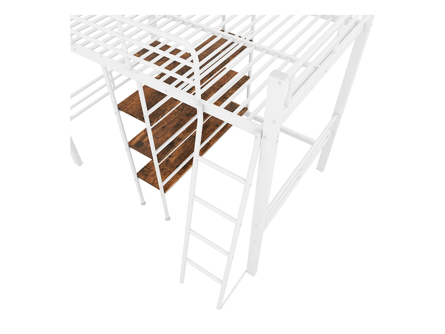 Hoogslaper 90 x 200 cm - Kinderbed met bureau en opbergplank - wit - zonder matras