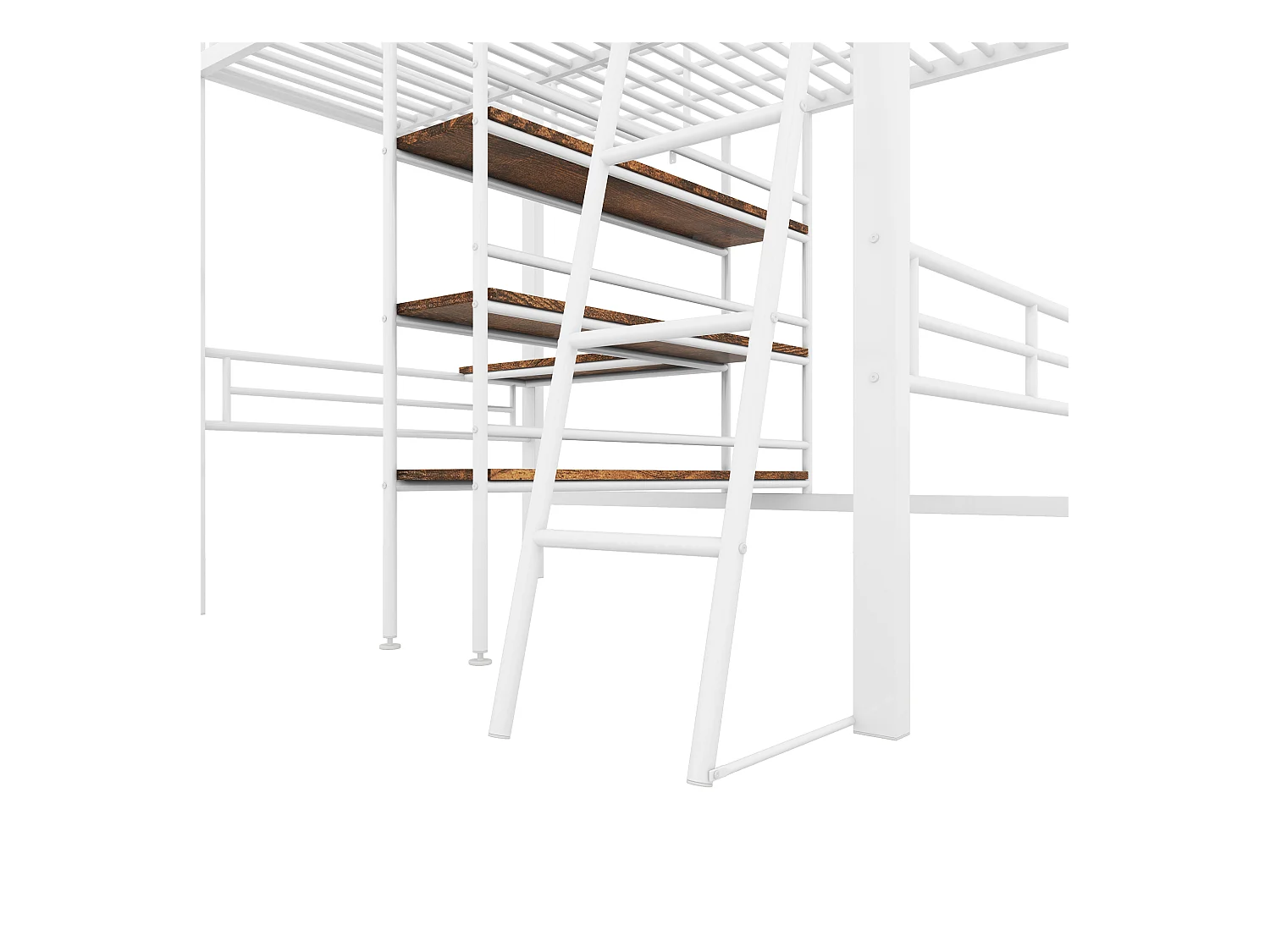 Hoogslaper 90 x 200 cm - Kinderbed met bureau en opbergplank - wit - zonder matras