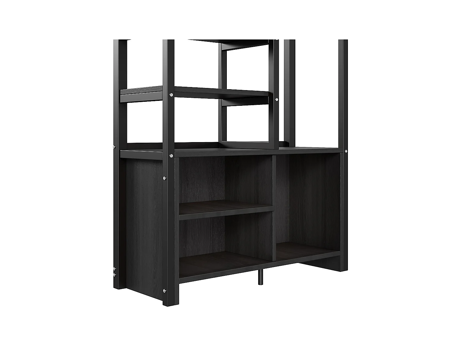Hochbett 90 x 200 cm – Erwachsenenbett mit USB-Anschlüssen – schwarz – mit Schreibtisch – ohne Matratze