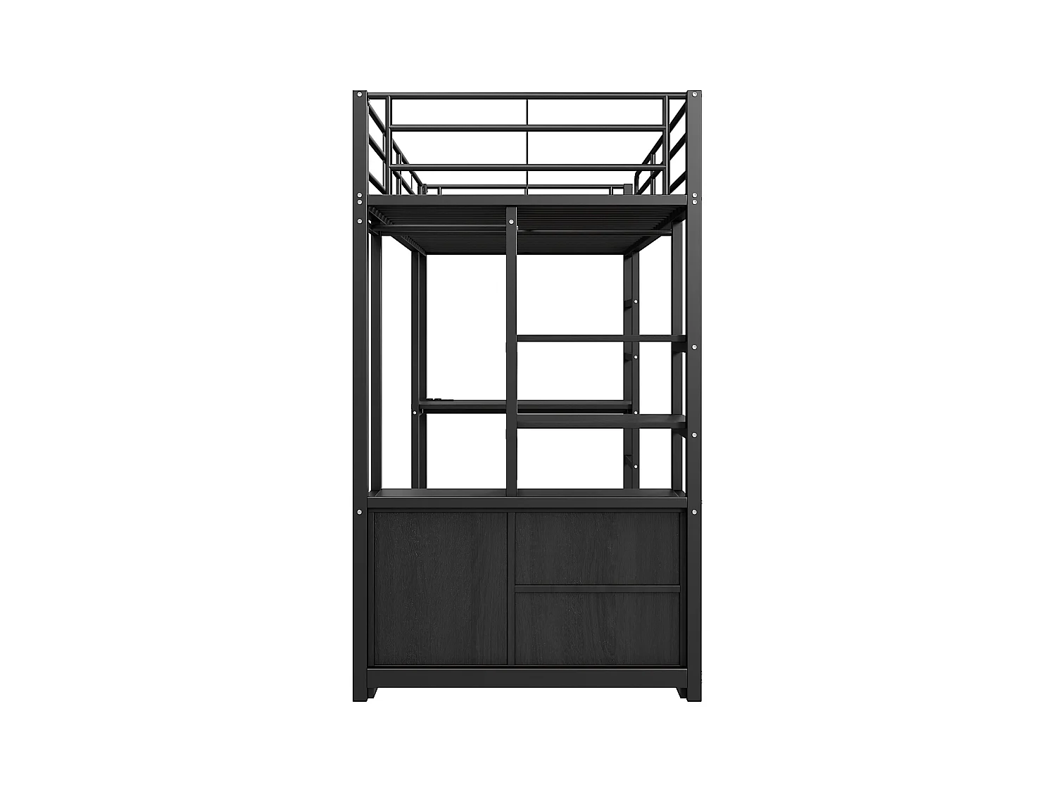 Hochbett 90 x 200 cm – Erwachsenenbett mit USB-Anschlüssen – schwarz – mit Schreibtisch – ohne Matratze
