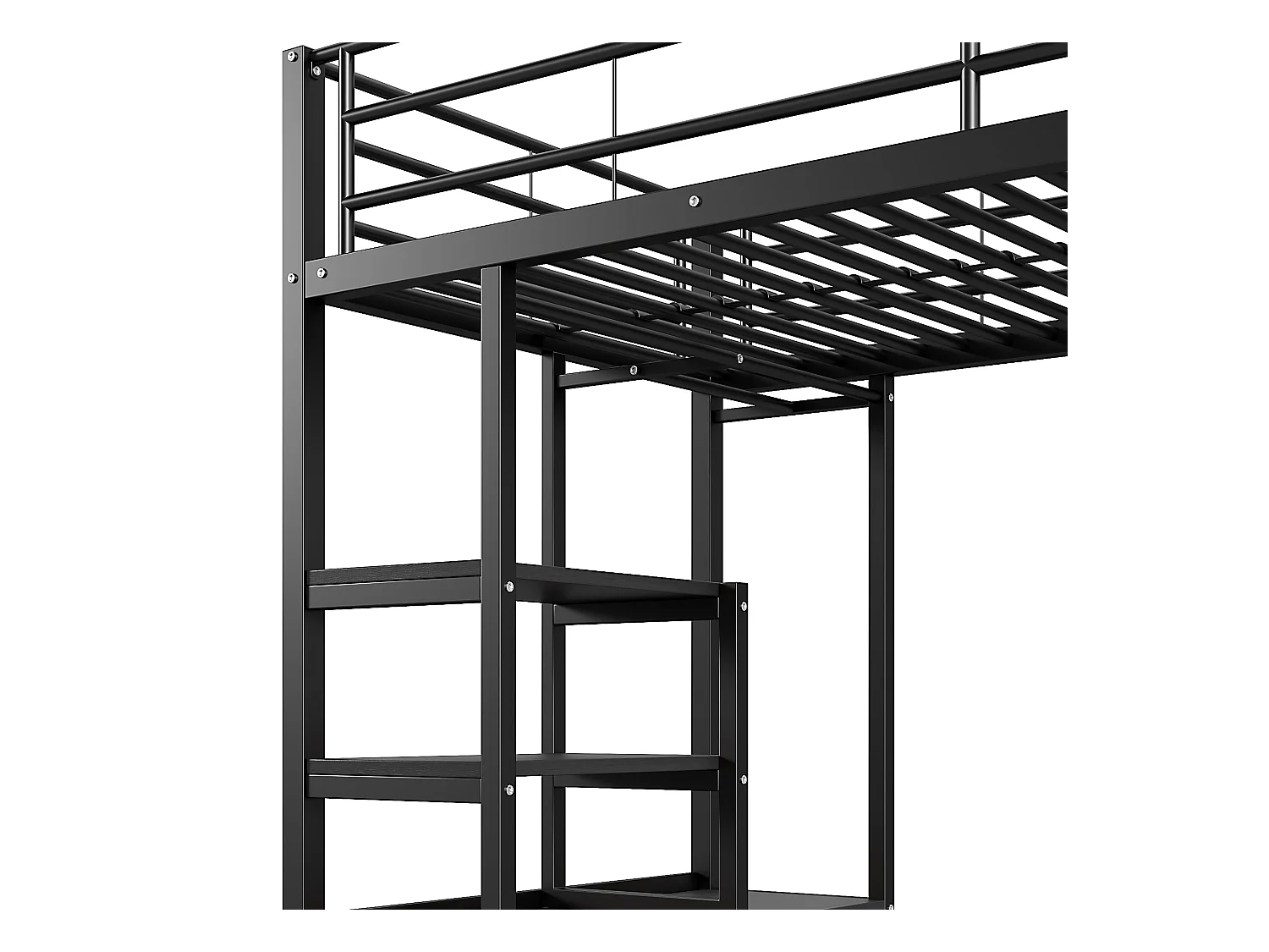 Hochbett 90 x 200 cm – Erwachsenenbett mit USB-Anschlüssen – schwarz – mit Schreibtisch – ohne Matratze