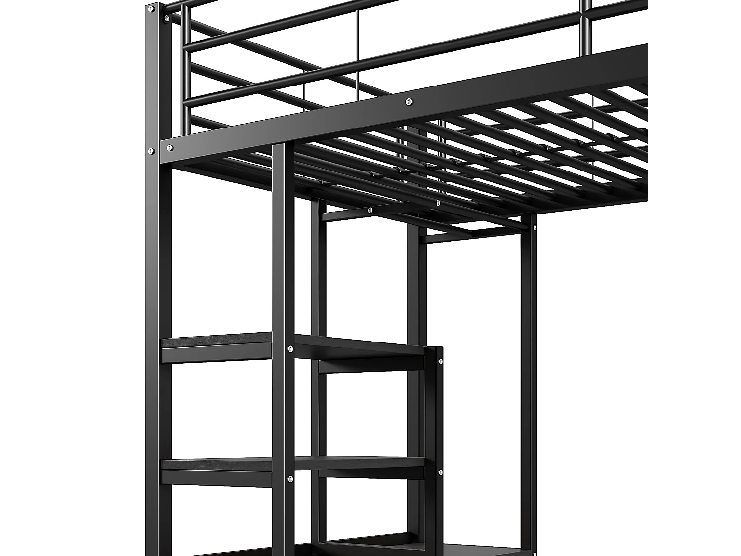 Letto a soppalco 90 x 200 cm - Letto per adulti con porte USB - nero - con scrivania - senza materasso