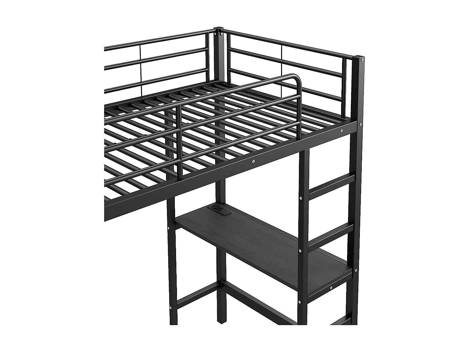 Letto a soppalco 90 x 200 cm - Letto per adulti con porte USB - nero - con scrivania - senza materasso