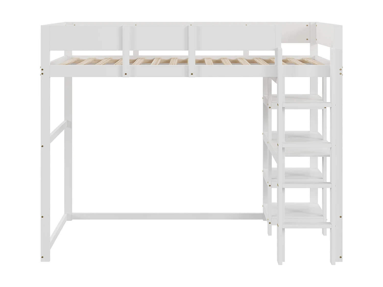 Mezzaninebed 90 x 200 cm - grenen - kinderbed met opbergplank en lattenbodem - wit - zonder matras