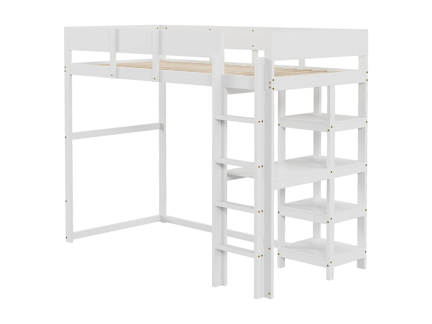 Mezzaninebed 90 x 200 cm - grenen - kinderbed met opbergplank en lattenbodem - wit - zonder matras