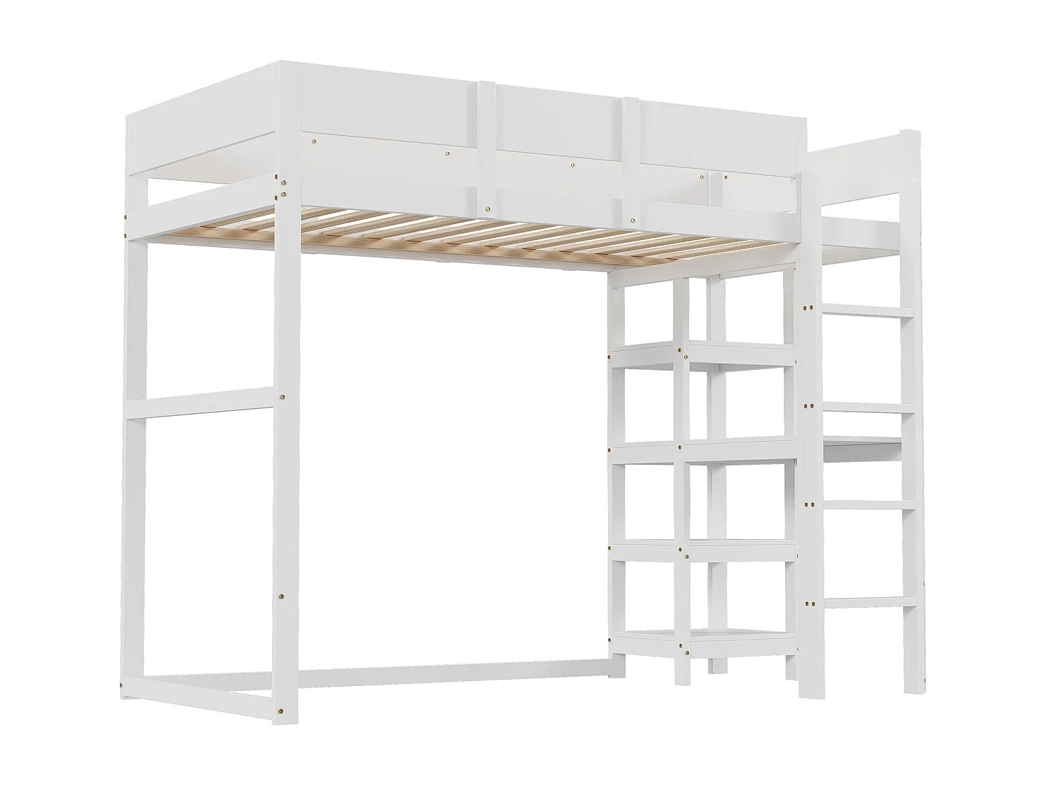 Mezzaninebed 90 x 200 cm - grenen - kinderbed met opbergplank en lattenbodem - wit - zonder matras