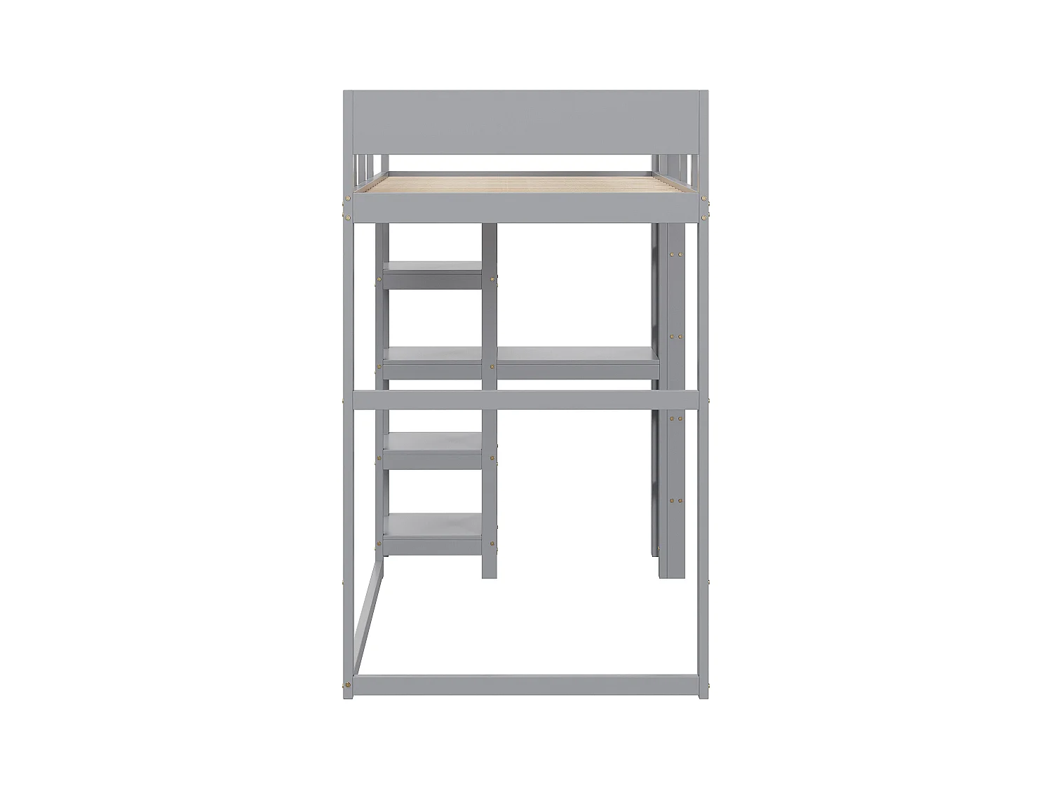 Mezzaninebed 90 x 200 cm - grenen - kinderbed met opbergplank en lattenbodem - grijs - zonder matras