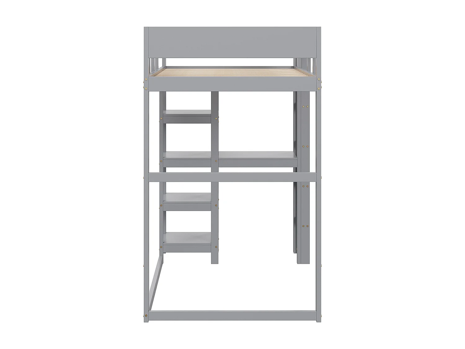 Lit mezzanine 90 x 200 cm - Pin - Lit enfant avec étagère de rangement et sommier à lattes - gris - sans matelas
