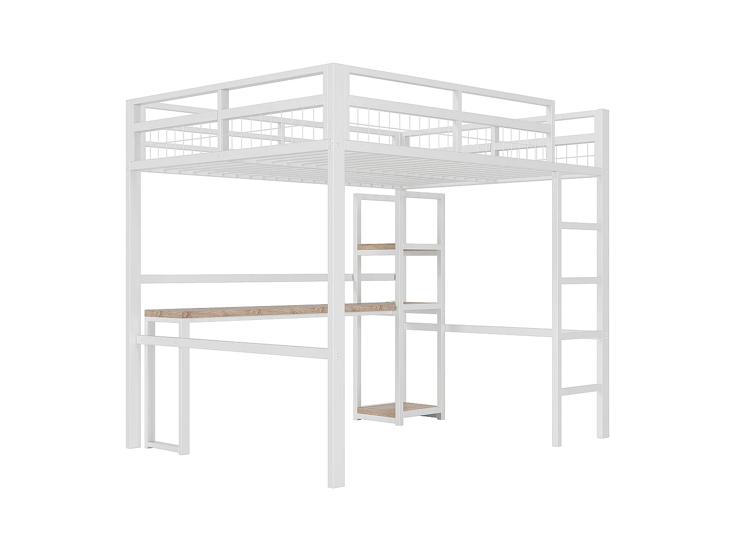 Hochbett 140 x 200 cm – Jugendbett mit Regal und Leiter – USB-Ladeanschluss – weiß – ohne Matratze