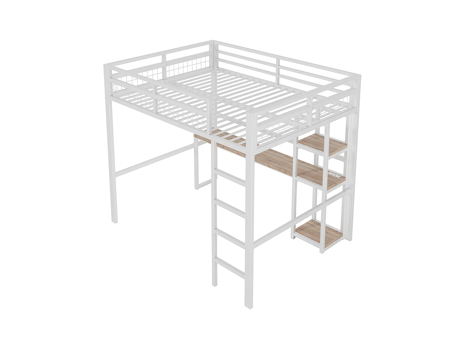 Hochbett 140 x 200 cm – Jugendbett mit Regal und Leiter – USB-Ladeanschluss – weiß – ohne Matratze