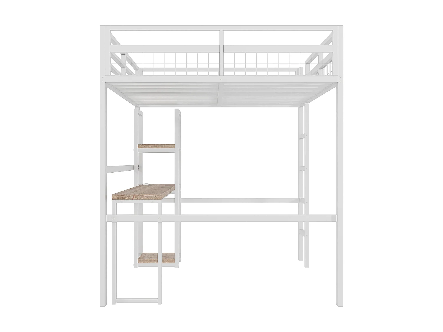 Hochbett 140 x 200 cm – Jugendbett mit Regal und Leiter – USB-Ladeanschluss – weiß – ohne Matratze