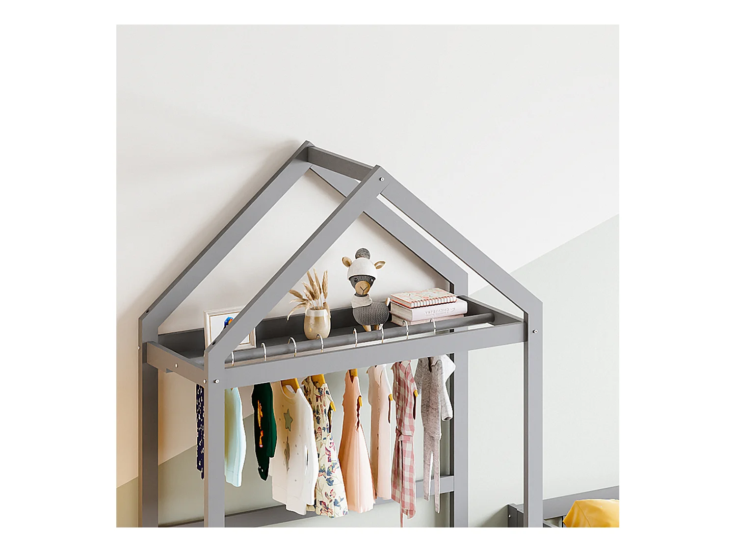 Cama infantil de 90 x 200 cm - Cama con puerta de seguridad y somier de madera - Gris - Sin colchón