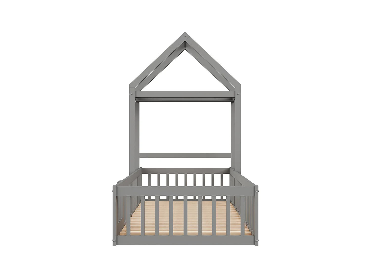 Cama infantil de 90 x 200 cm - Cama con puerta de seguridad y somier de madera - Gris - Sin colchón