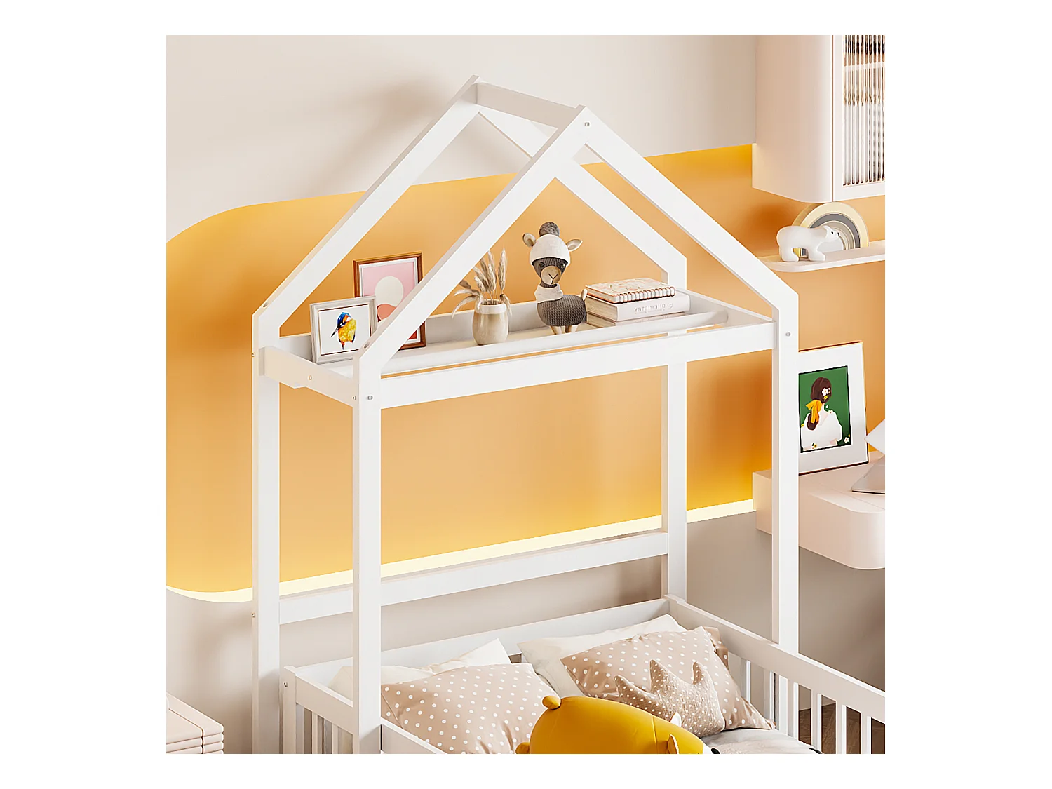 Letto per bambini 90x200 cm - Letto con porta di sicurezza e rete a doghe in legno - Bianco - Senza materasso